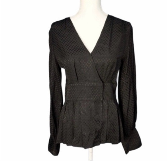 Something Navy Jacquard Long Sleeve Wrap Blouse - Picture 1 of 8